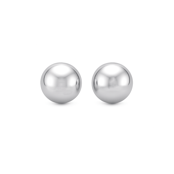 18K White Gold Ball Stud Earrings – High Polish Luxury Finish