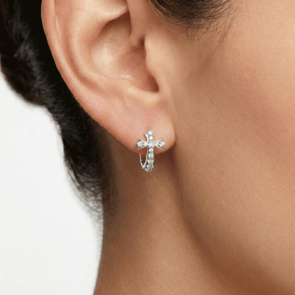 Natural Diamond Hoop Earrings in 18K White Gold | Flashy hover