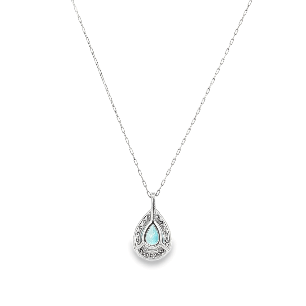 18K Platinium Blue Agate & Natural Diamond Pendant Necklace