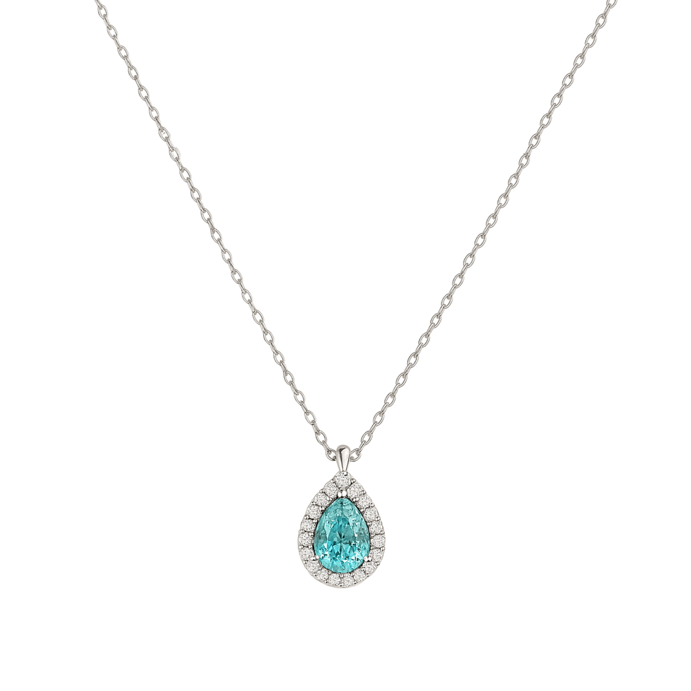 18K Platinium Blue Agate & Natural Diamond Pendant Necklace