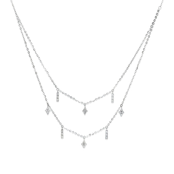 Natural Diamond Layered Necklace – 18K White Gold