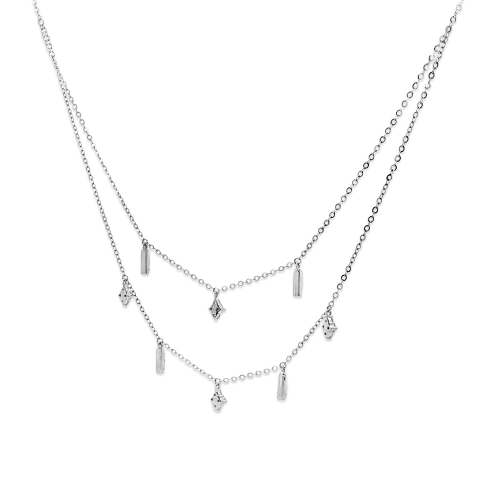Natural Diamond Layered Necklace – 18K White Gold