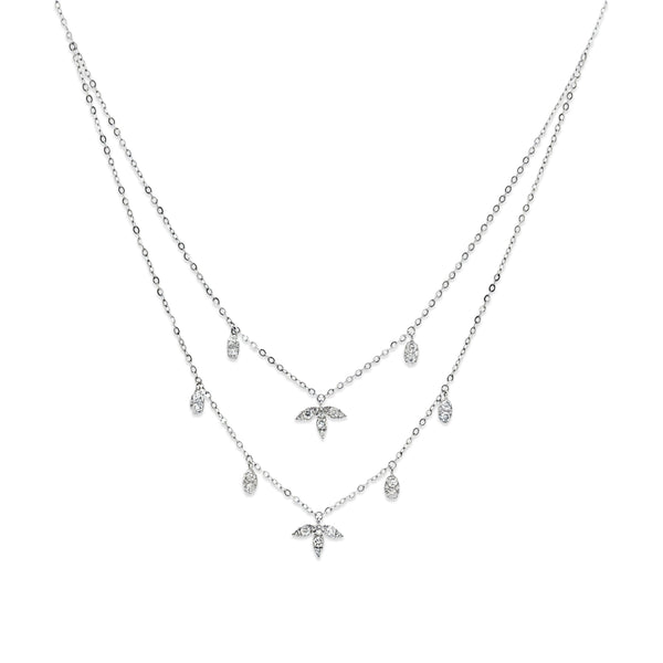 Natural Diamond Layered Necklace in White Gold