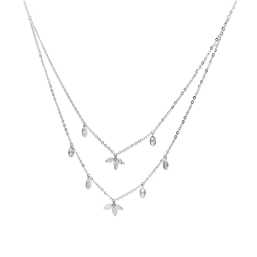 Natural Diamond Layered Necklace in White Gold