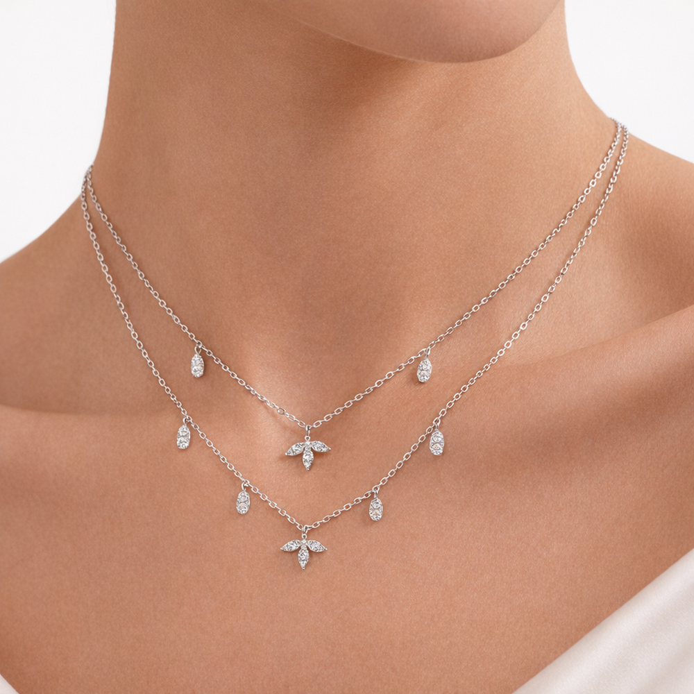 Natural Diamond Layered Necklace in White Gold